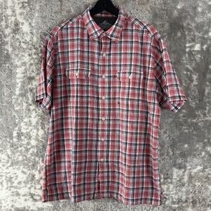Croft & Barrow Size L Quick Dry Plaid Casual Button Shirt Red Gray Short Sleeve